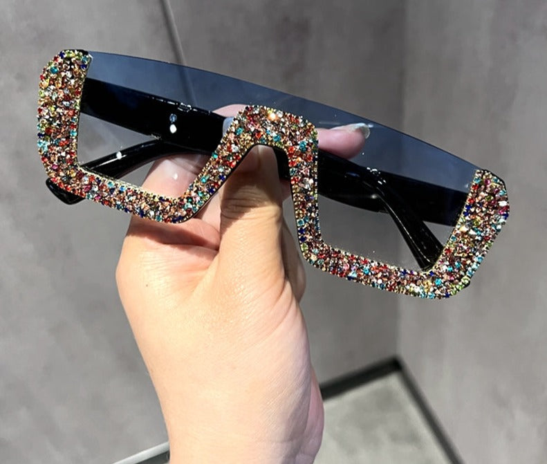 Women's Retro Rectangle Diamond 'Fortune' Plastic Sunglasses