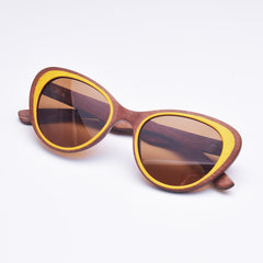 Unisex Polarized Cat Eye 'Relief' Wooden Sunglasses