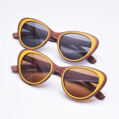 Unisex Polarized Cat Eye 'Relief' Wooden Sunglasses