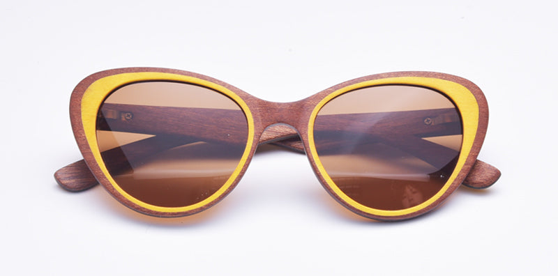 Unisex Polarized Cat Eye 'Relief' Wooden Sunglasses