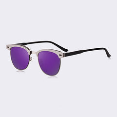 Women's Semi Rimless Round 'Modern Clubmaster' Metal Sunglasses