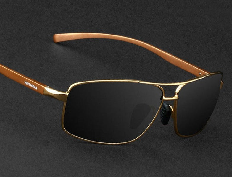 Men's Polarized Rectangular 'Lennox' Metal Sunglasses