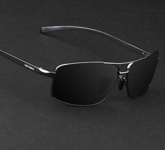 Men's Polarized Rectangular 'Lennox' Metal Sunglasses