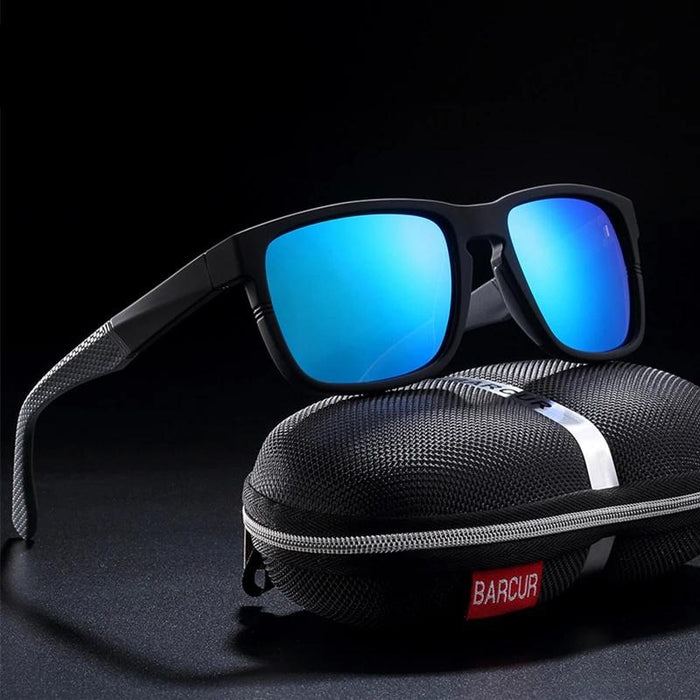 Men's Polarized Rectangular 'Carbon Wave' Plastic Sunglasses
