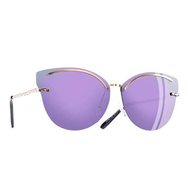 Women's Rimless Cat Eye 'Purple Bloom' Metal Sunglasses