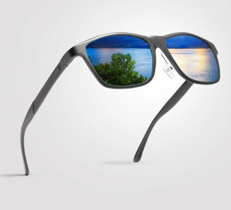 Men's Polarized Square 'Charcoal Storm' Metal Sunglasses