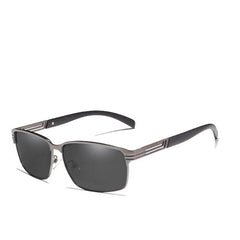 Men's Rectangular Semi Rimless 'Drongo Bee' Metal Sunglasses