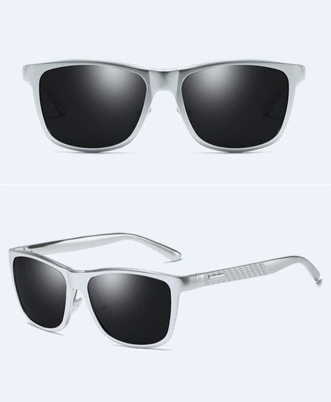 Men's Rectangular Polarized '007' Metal Sunglasses